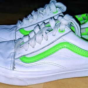 Vans White and Bright Green Sneakers